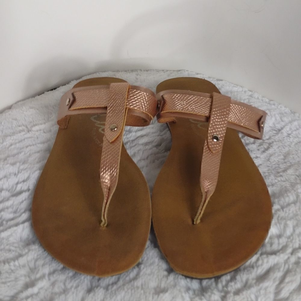 Blue Suede Shoes Rose Gold Thong Sandals